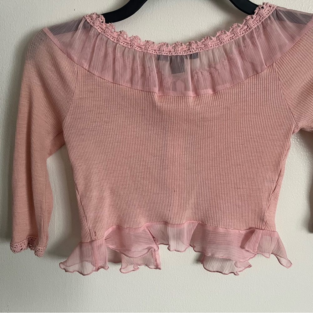 00’s Express Light dusty  Pink Sheer Ruffle cardigan - Picture 4 of 5